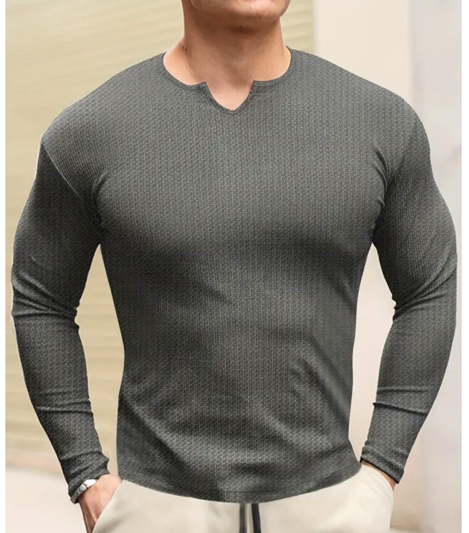 Solid Stretch Long Sleeve V-Tee