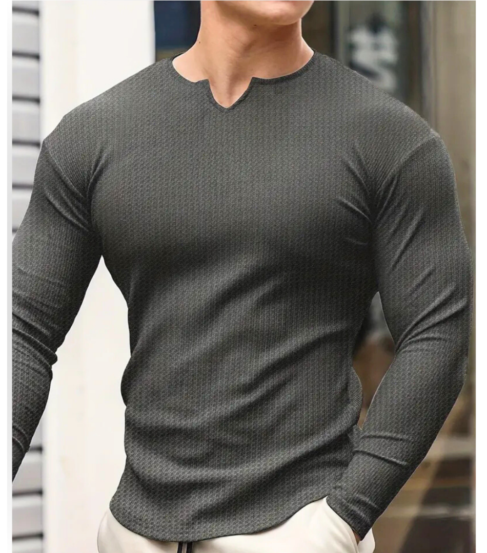 Solid Stretch Long Sleeve V-Tee